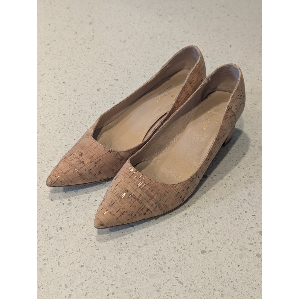 Kate‎ Spade Aerial Block Heel Pointed Toe Cork Gold Flecked Pumps Shoes Size 7.5